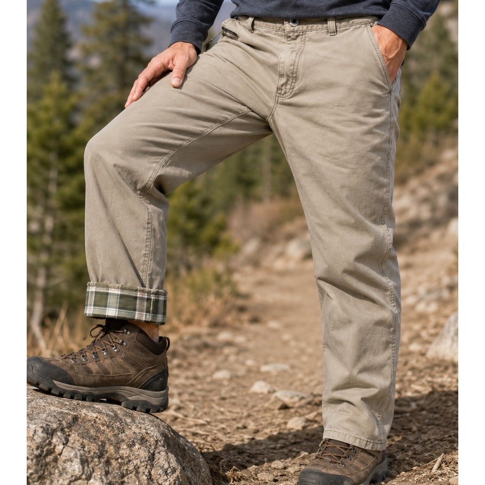 Eastern Mountain Sports Mens 32 Tan Flannel Lined Hiking Canvas Winter Pants EMS